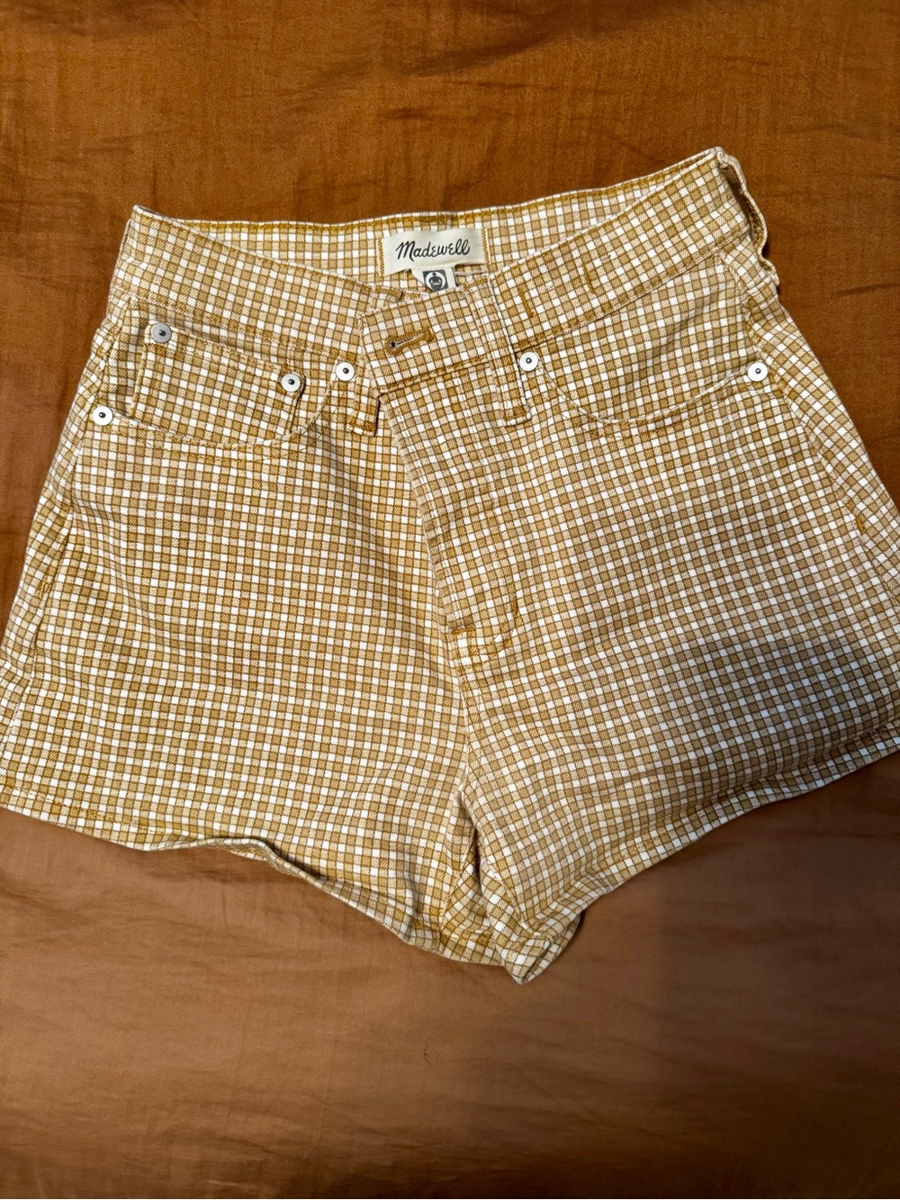 Madewell Yellow Gingham High-Rise Denim Shorts